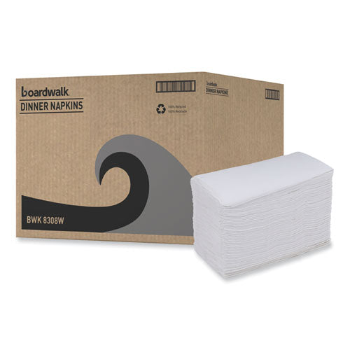 Image of Boardwalk® Dinner Napkin, 2-Ply, 17 x 15, White, 100/Pack, 30 Packs/Carton
