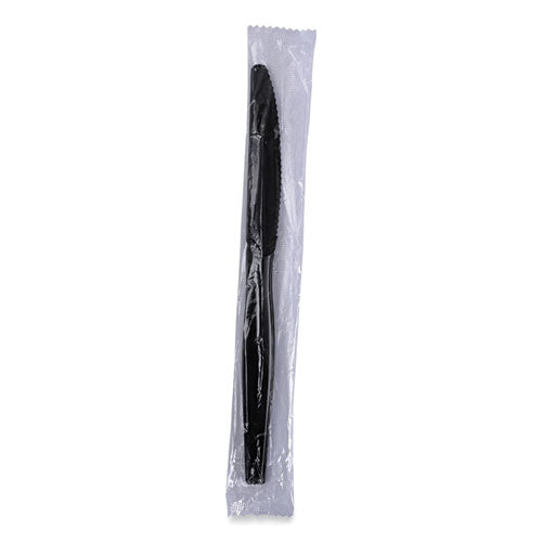Image of Boardwalk® Heavyweight Wrapped Polystyrene Cutlery, Knife, Plastic, Black, 1,000/Carton
