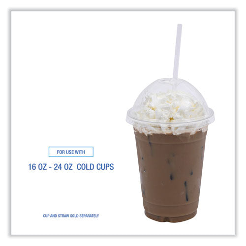 Image of Boardwalk® PET Cold Cup Dome Lids, Fits 14 oz to 24 oz Cold Cups, Plastic, Clear, 100/Sleeve, 10 Sleeves/Carton