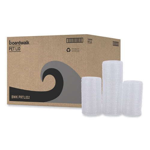 Image of Boardwalk® Souffle/Portion Cup Lids, Fits 1.5 oz and 2 oz Portion Cups, Plastic, Clear, 2,500/Carton