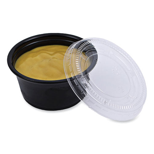 Image of Boardwalk® Souffle/Portion Cup Lids, Fits 1.5 oz and 2 oz Portion Cups, Plastic, Clear, 2,500/Carton