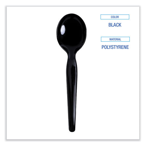 Image of Boardwalk® Heavyweight Polystyrene Cutlery, Soup Spoon, Plastic, Black, 1,000/Carton