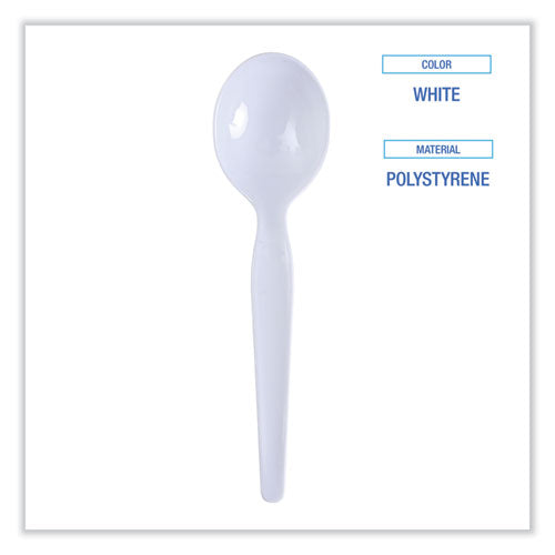 Image of Boardwalk® Heavyweight Polystyrene Cutlery, Soup Spoon, Plastic, White, 1,000/Carton