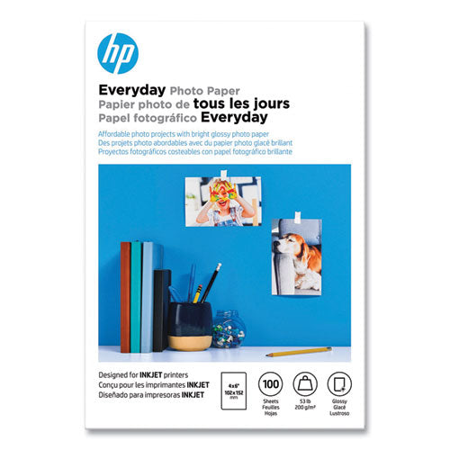 Image of HP Everyday Glossy Photo Paper, 8 Mil, 4 X 6, Glossy White, 100/pack