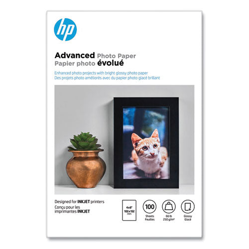 Image of HP Advanced Photo Paper, 10.5 Mil, 4 X 6, Glossy White, 100/pack