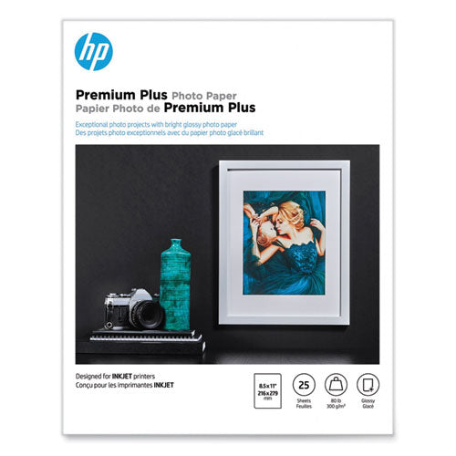 Image of HP Premium Plus Photo Paper, 11.5 Mil, 8.5 X 11, Glossy White, 25/pack