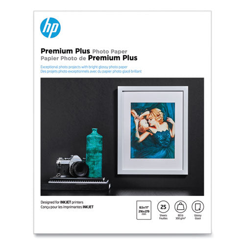 Image of HP Premium Plus Photo Paper, 11.5 Mil, 8.5 X 11, Glossy White, 25/pack