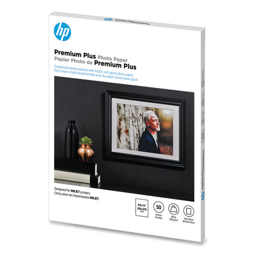 Image of HP Premium Plus Photo Paper, 11.5 Mil, 8.5 X 11, Soft-Gloss White, 50/pack