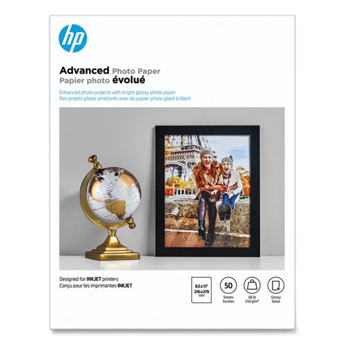 Image of HP Advanced Photo Paper, 10.5 Mil, 8.5 X 11, Glossy White, 50/pack