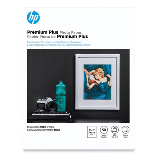 Image of HP Premium Plus Photo Paper, 11.5 Mil, 8.5 X 11, Glossy White, 50/pack