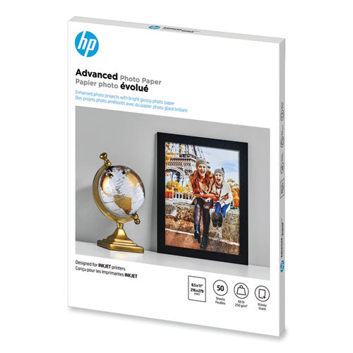 Image of HP Advanced Photo Paper, 10.5 Mil, 8.5 X 11, Glossy White, 50/pack