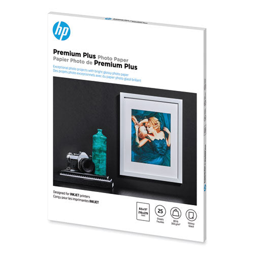 Image of HP Premium Plus Photo Paper, 11.5 Mil, 8.5 X 11, Glossy White, 25/pack