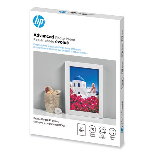 Image of HP Advanced Photo Paper, 10.5 Mil, 5 X 7, Glossy White, 60/pack