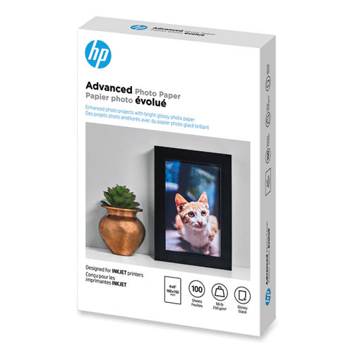 Image of HP Advanced Photo Paper, 10.5 Mil, 4 X 6, Glossy White, 100/pack