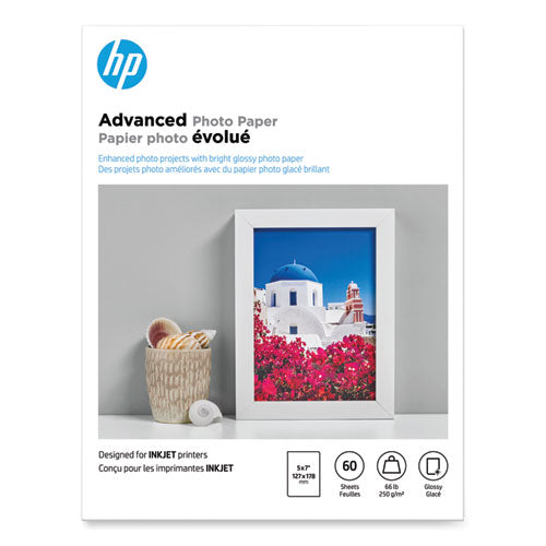 Image of HP Advanced Photo Paper, 10.5 Mil, 5 X 7, Glossy White, 60/pack