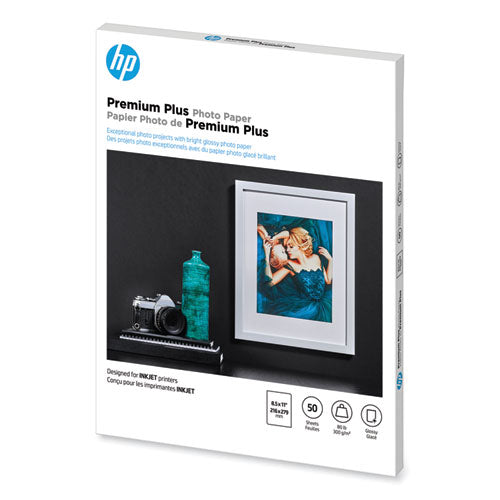 Image of HP Premium Plus Photo Paper, 11.5 Mil, 8.5 X 11, Glossy White, 50/pack
