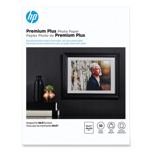 Image of HP Premium Plus Photo Paper, 11.5 Mil, 8.5 X 11, Soft-Gloss White, 50/pack
