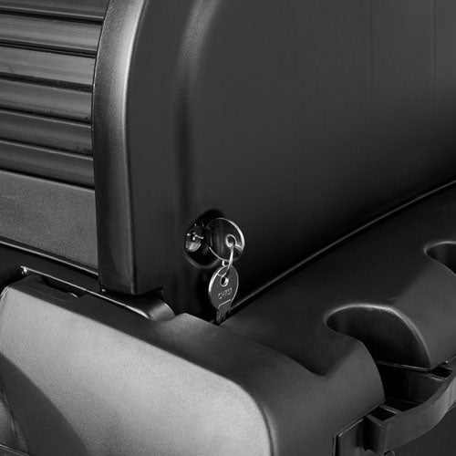 Image of Rubbermaid® Commercial Executive High Security Janitorial Cleaning Cart, Plastic, 4 Shelves, 1 Bin, 23.1" x 39.6" x 27.5", Black