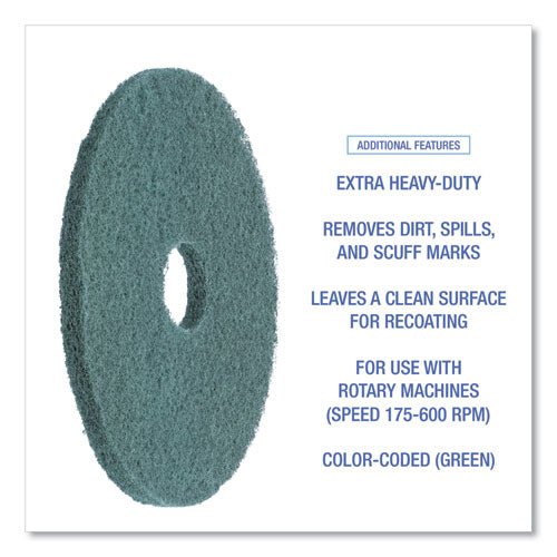Image of Boardwalk® Heavy-Duty Scrubbing Floor Pads, 16" Diameter, Green, 5/carton