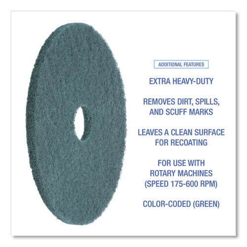 Image of Boardwalk® Heavy-Duty Scrubbing Floor Pads, 18" Diameter, Green, 5/carton