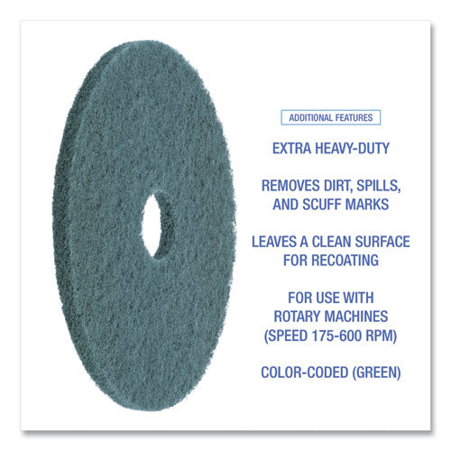 Image of Boardwalk® Heavy-Duty Scrubbing Floor Pads, 19" Diameter, Green, 5/carton