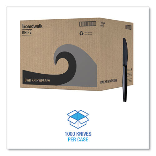 Image of Boardwalk® Heavyweight Wrapped Polystyrene Cutlery, Knife, Plastic, Black, 1,000/Carton