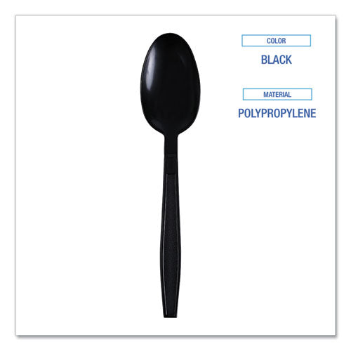 Image of Boardwalk® Heavyweight Wrapped Polypropylene Cutlery, Spoon, Plastic, Black, 1,000/Carton