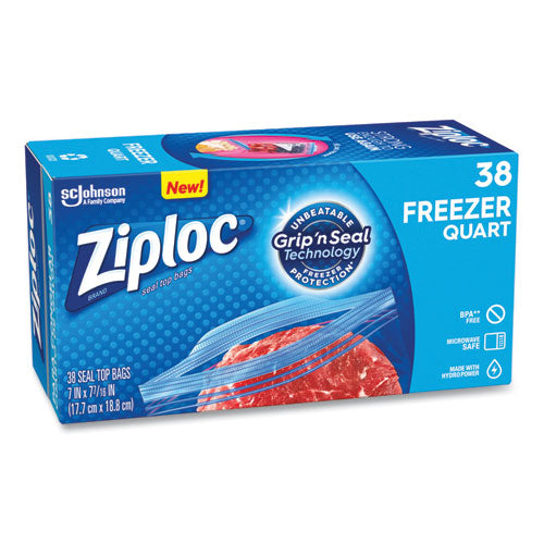 Image of Ziploc® Zipper Freezer Bags, 32 oz, 6.97" x 7.7", Clear, 38 Bags/Box, 9 Boxes/Carton