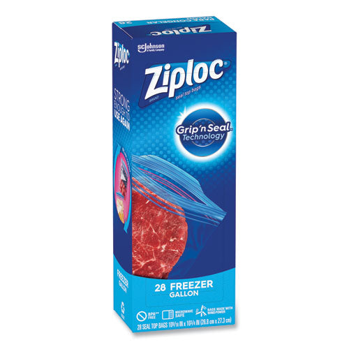 Image of Ziploc® Zipper Freezer Bags, 1 gal, 9.6" x 12.1", Clear, 28 Bags/Box, 9 Boxes/Carton