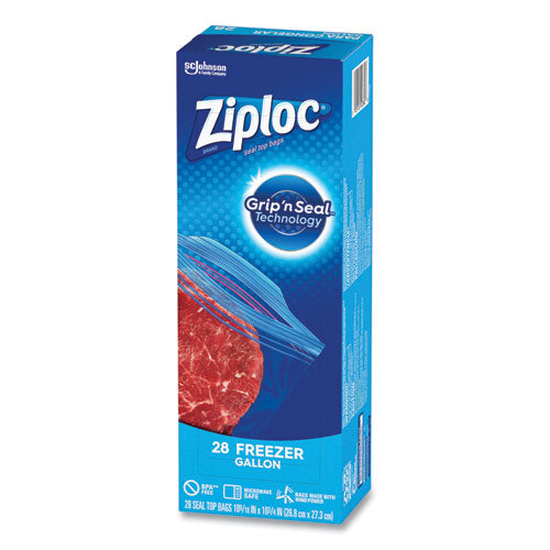 Image of Ziploc® Zipper Freezer Bags, 1 gal, 9.6" x 12.1", Clear, 28 Bags/Box, 9 Boxes/Carton