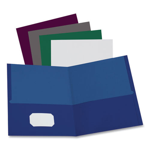Image of Oxford Linen Finish Twin Pocket Folders, 100-Sheet Capacity, 11 X 8.5, Navy, 25/box