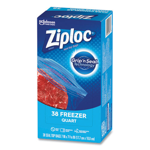 Image of Ziploc® Zipper Freezer Bags, 32 oz, 6.97" x 7.7", Clear, 38 Bags/Box, 9 Boxes/Carton