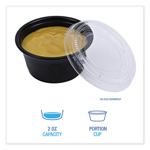 Image of Boardwalk® Souffle/Portion Cups, 2 oz, Plastic, Black, 125/Sleeve, 20 Sleeves/Carton