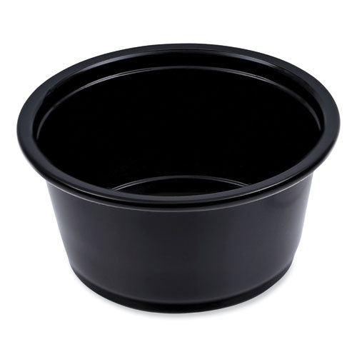 Image of Boardwalk® Souffle/Portion Cups, 2 oz, Plastic, Black, 125/Sleeve, 20 Sleeves/Carton