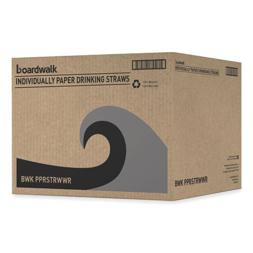 Image of Boardwalk® Individually Wrapped Paper Straws, 7.75" X 0.25", White, 3,200/carton