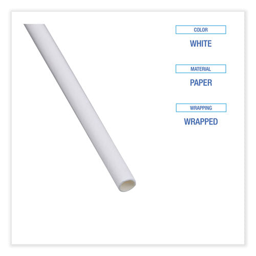 Image of Boardwalk® Individually Wrapped Paper Straws, 7.75" X 0.25", White, 3,200/carton