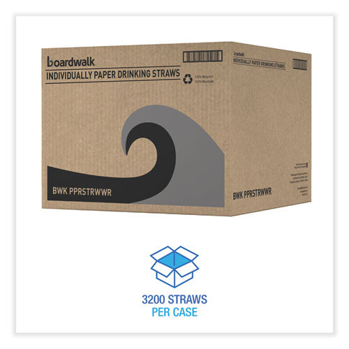 Image of Boardwalk® Individually Wrapped Paper Straws, 7.75" X 0.25", White, 3,200/carton