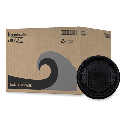 Image of Boardwalk® Hi-Impact Plastic Dinnerware, Plate, 9" Dia, Black, 500/carton