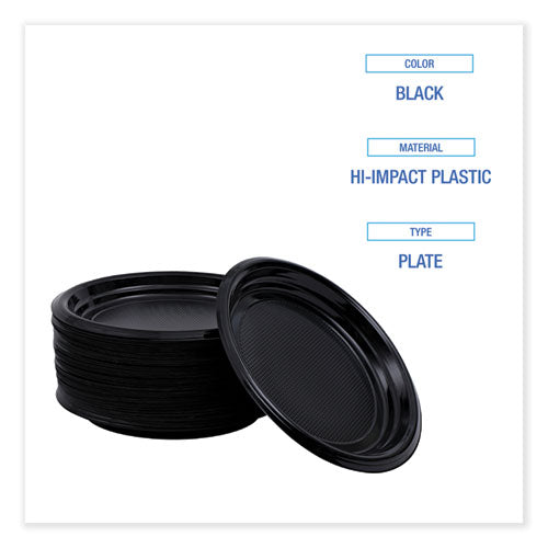 Image of Boardwalk® Hi-Impact Plastic Dinnerware, Plate, 9" Dia, Black, 500/carton