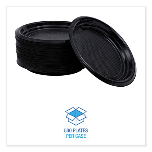Image of Boardwalk® Hi-Impact Plastic Dinnerware, Plate, 9" Dia, Black, 500/carton