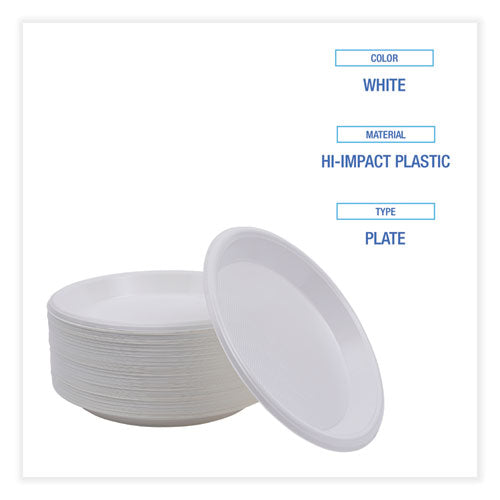 Image of Boardwalk® Hi-Impact Plastic Dinnerware, Plate, 10" Dia, White, 500/carton