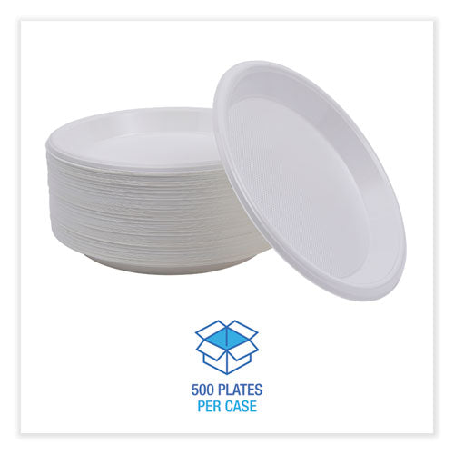 Image of Boardwalk® Hi-Impact Plastic Dinnerware, Plate, 10" Dia, White, 500/carton