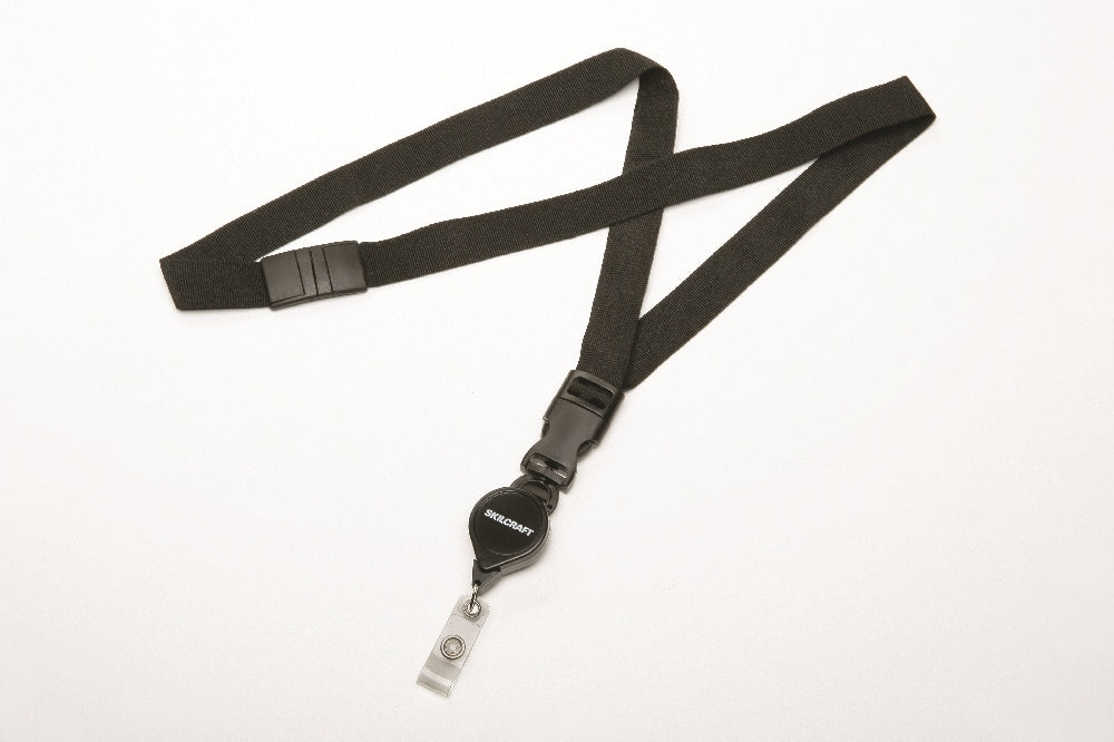 Image of Skilcraft Neck Lanyard, Anti-twist Pull Cord Reel, Black