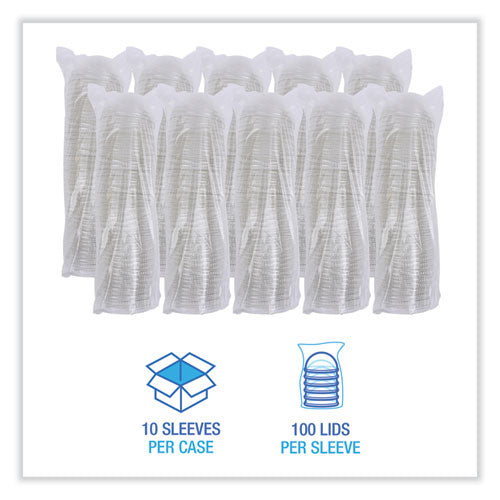 Image of Boardwalk® PET Cold Cup Dome Lids, Fits 14 oz to 24 oz Cold Cups, Plastic, Clear, 100/Sleeve, 10 Sleeves/Carton