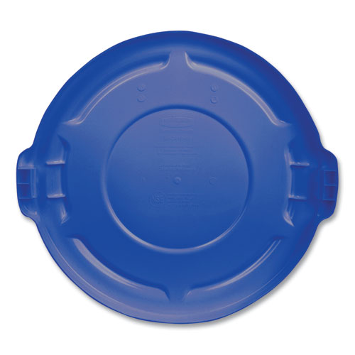 Image of Rubbermaid® Commercial BRUTE Self-Draining Flat Top Lids for 32 gal Round BRUTE Containers, 22.25" Diameter, Blue