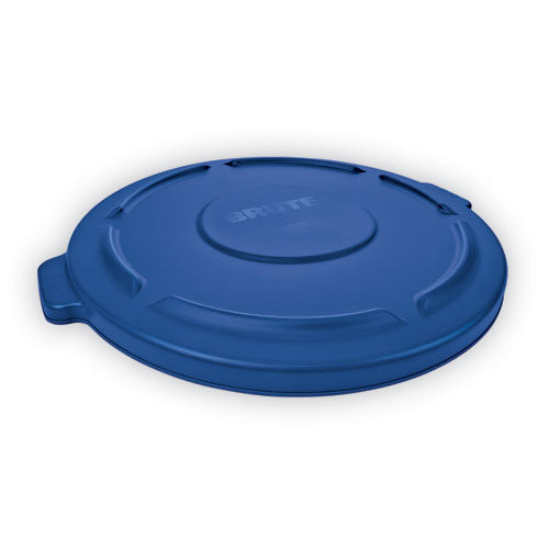 Image of Rubbermaid® Commercial BRUTE Self-Draining Flat Top Lids for 32 gal Round BRUTE Containers, 22.25" Diameter, Blue