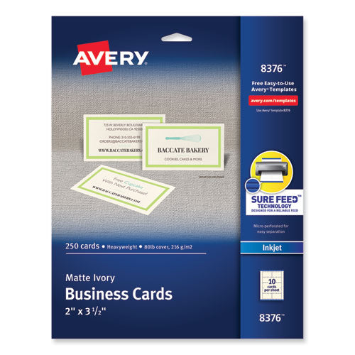 Image of Avery® Printable Microperforated Business Cards W/sure Feed Technology, Inkjet, 2 X 3.5, Ivory, 250 Cards, 10/sheet, 25 Sheets/pack