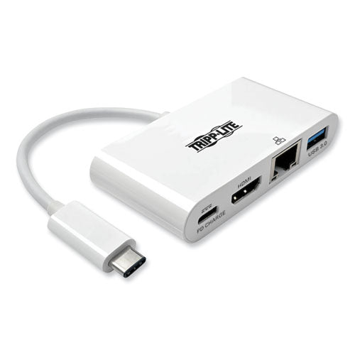 Image of Tripp Lite by Eaton USB 3.1 Gen 1 USB-C to HDMI Adapter, USB-A/USB-C PD Charging/Gigabit Ethernet, 3", White