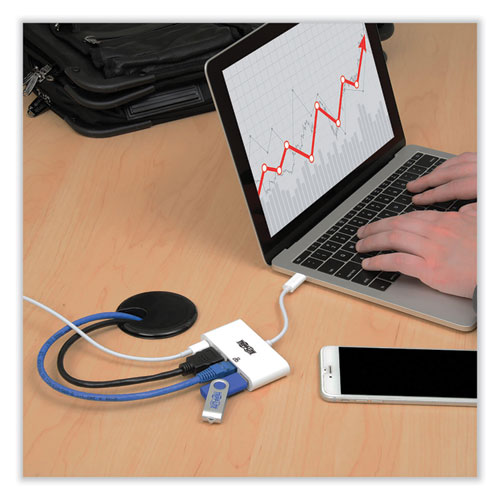 Image of Tripp Lite by Eaton USB 3.1 Gen 1 USB-C to HDMI Adapter, USB-A/USB-C PD Charging/Gigabit Ethernet, 3", White