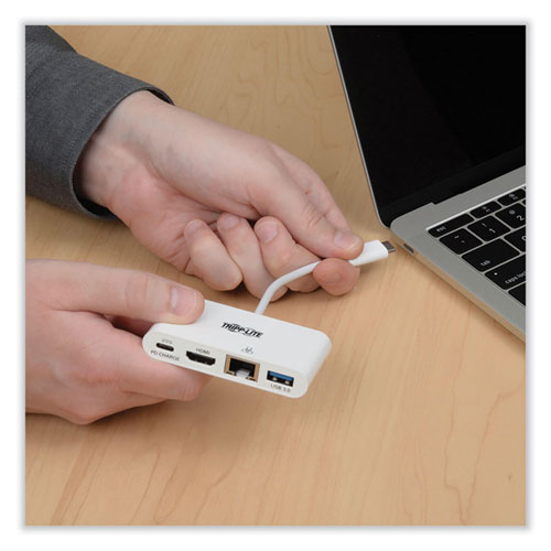 Image of Tripp Lite by Eaton USB 3.1 Gen 1 USB-C to HDMI Adapter, USB-A/USB-C PD Charging/Gigabit Ethernet, 3", White